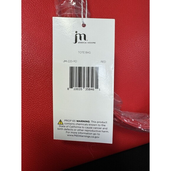 NWT Jessica Moore JM Red Tote Bag w/ Dustbag STYLE JN-220-RD 12"x15"x5" - Picture 3 of 8
